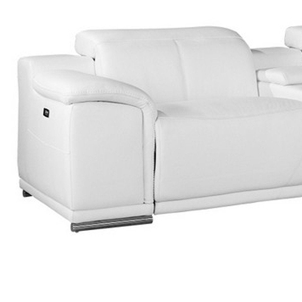 White Italian Leather Power Reclining U Shaped Seven Piece Corner Sectional With Console - 220.2" H x 241" W x 280" D