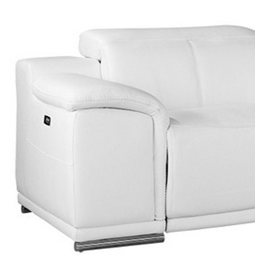 White Italian Leather Power Reclining U Shaped Seven Piece Corner Sectional With Console - 237.4" H x 254" W x 280" D