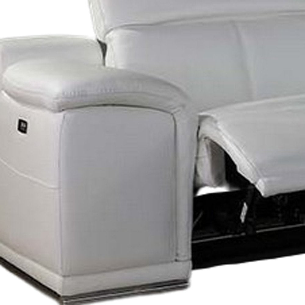 White Italian Leather Power Reclining U Shaped Eight Piece Corner Sectional With Console - 162.2" H x 154" W x 200" D