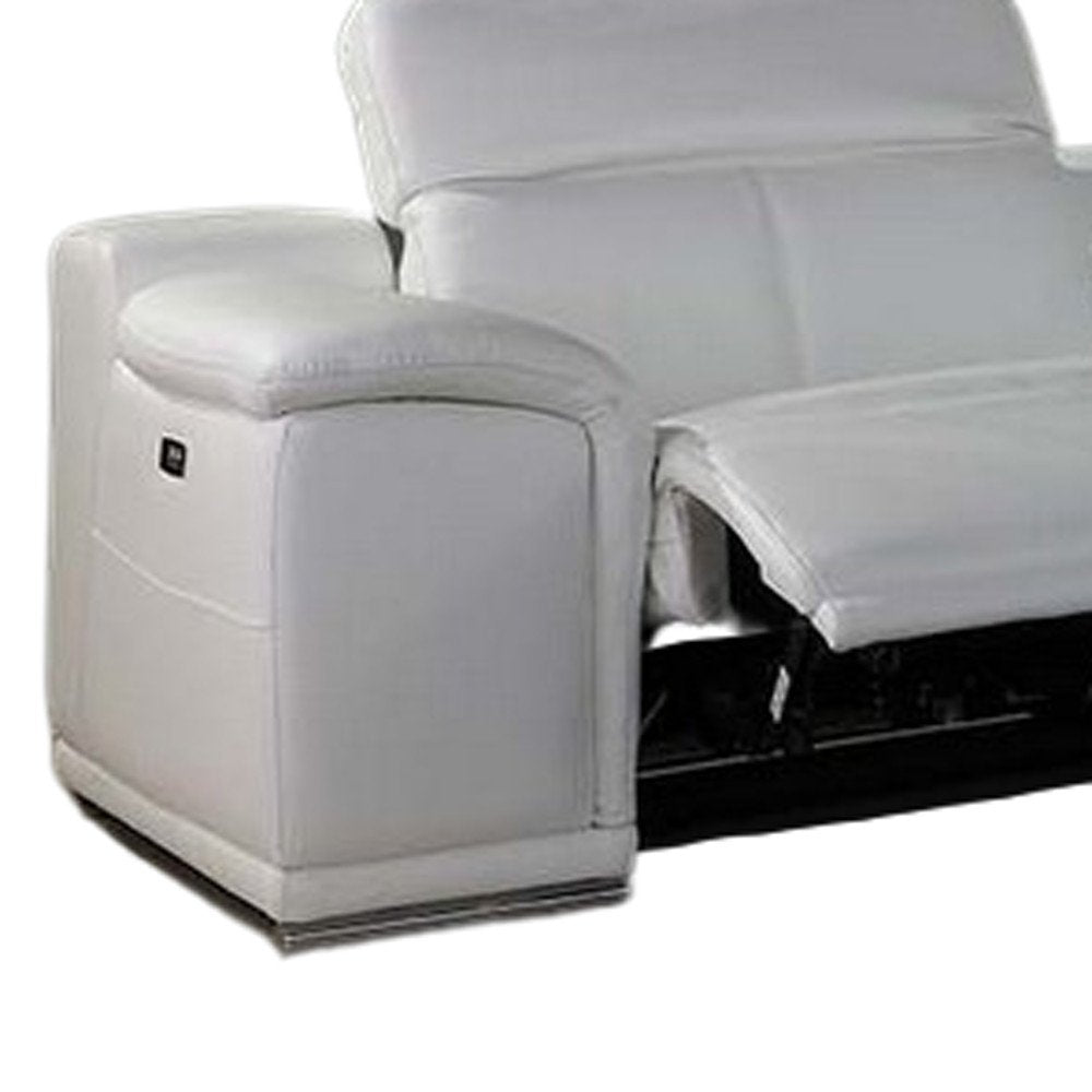 White Italian Leather Power Reclining U Shaped Eight Piece Corner Sectional With Console - 162.2" H x 154" W x 200" D