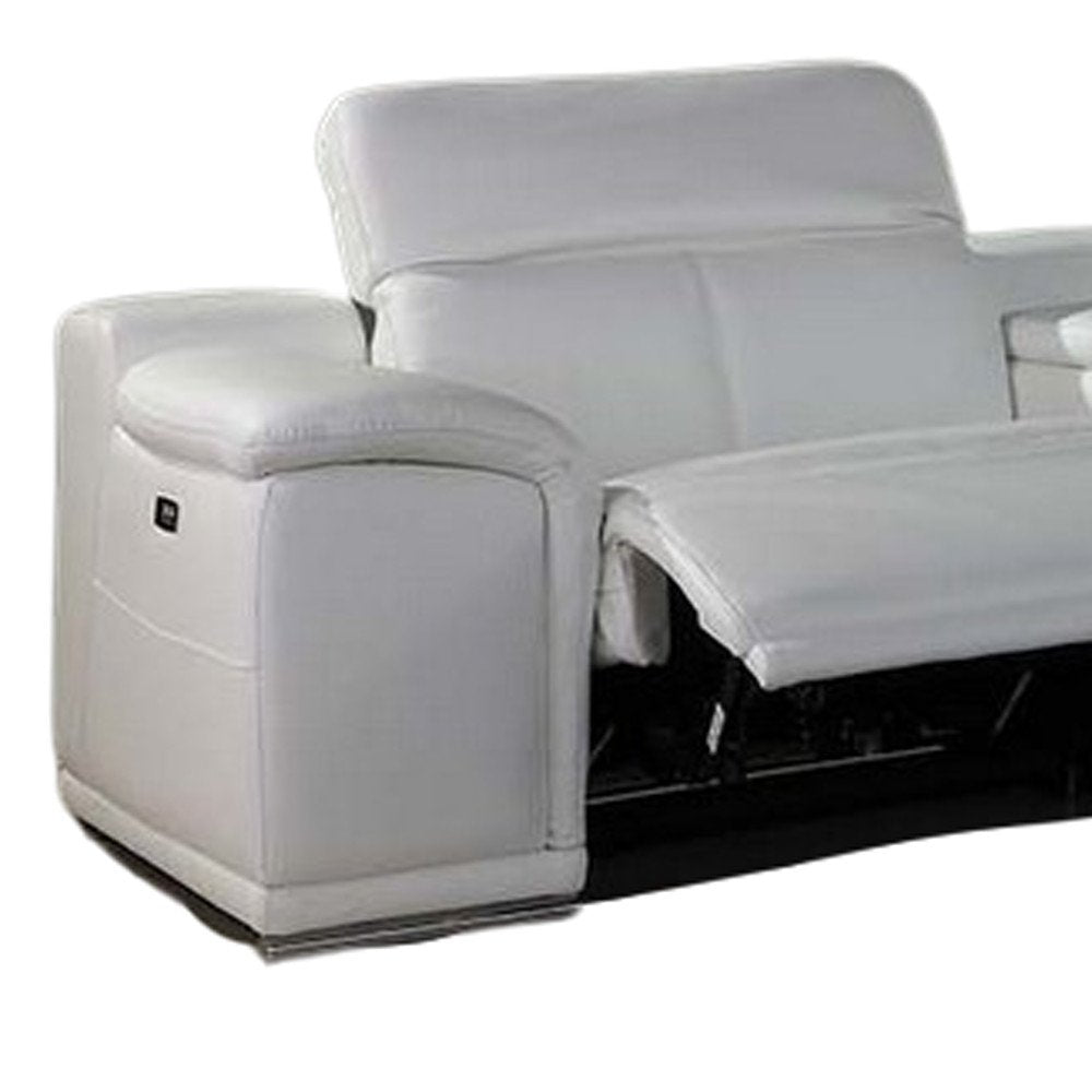 White Italian Leather Power Reclining U Shaped Eight Piece Corner Sectional With Console - 266.4" H x 267" W x 320" D