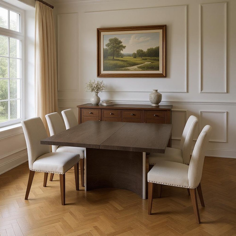 99" Gray Brown Solid Wood Dining Table in a home interior