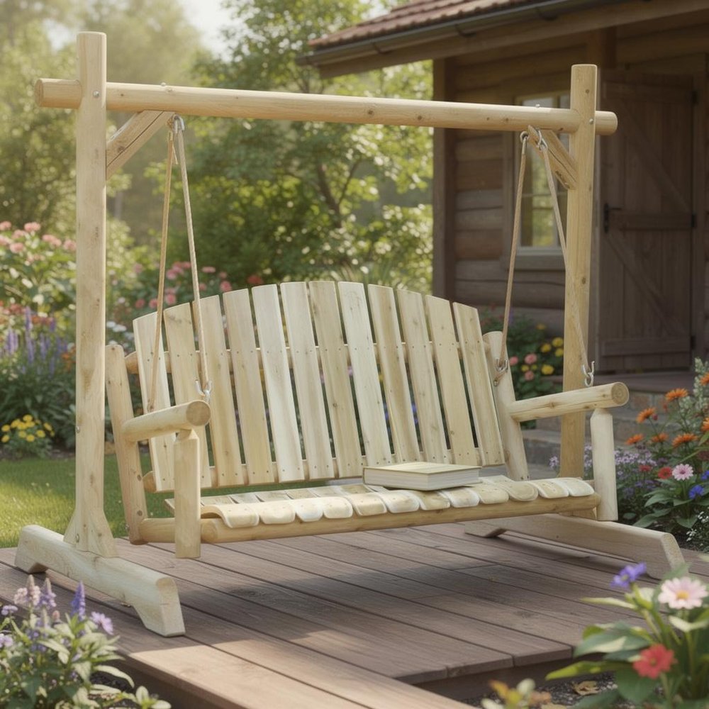 71" Natural Solid Wood Swing Chair