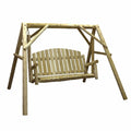 87" Natural Solid Wood Swing Chair on a white background