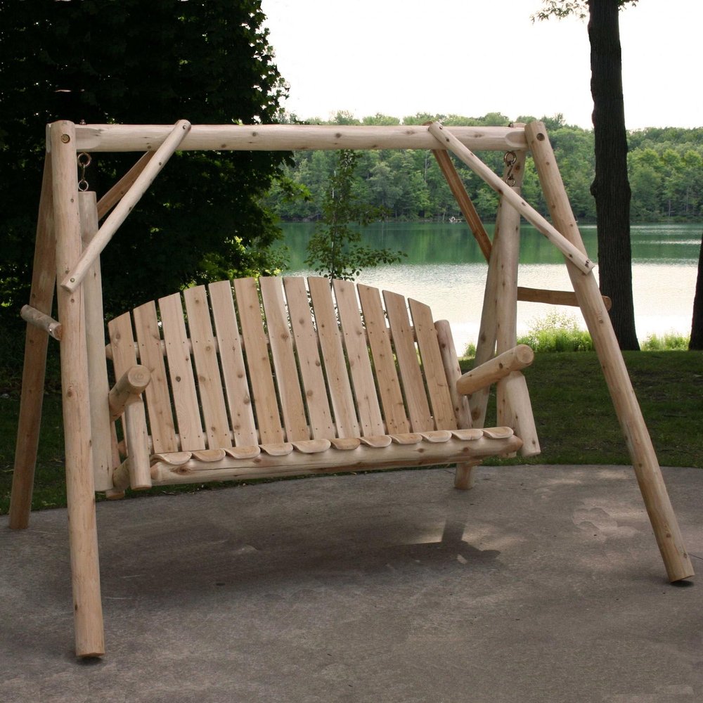 87" Natural Solid Wood Swing Chair close-up detail
