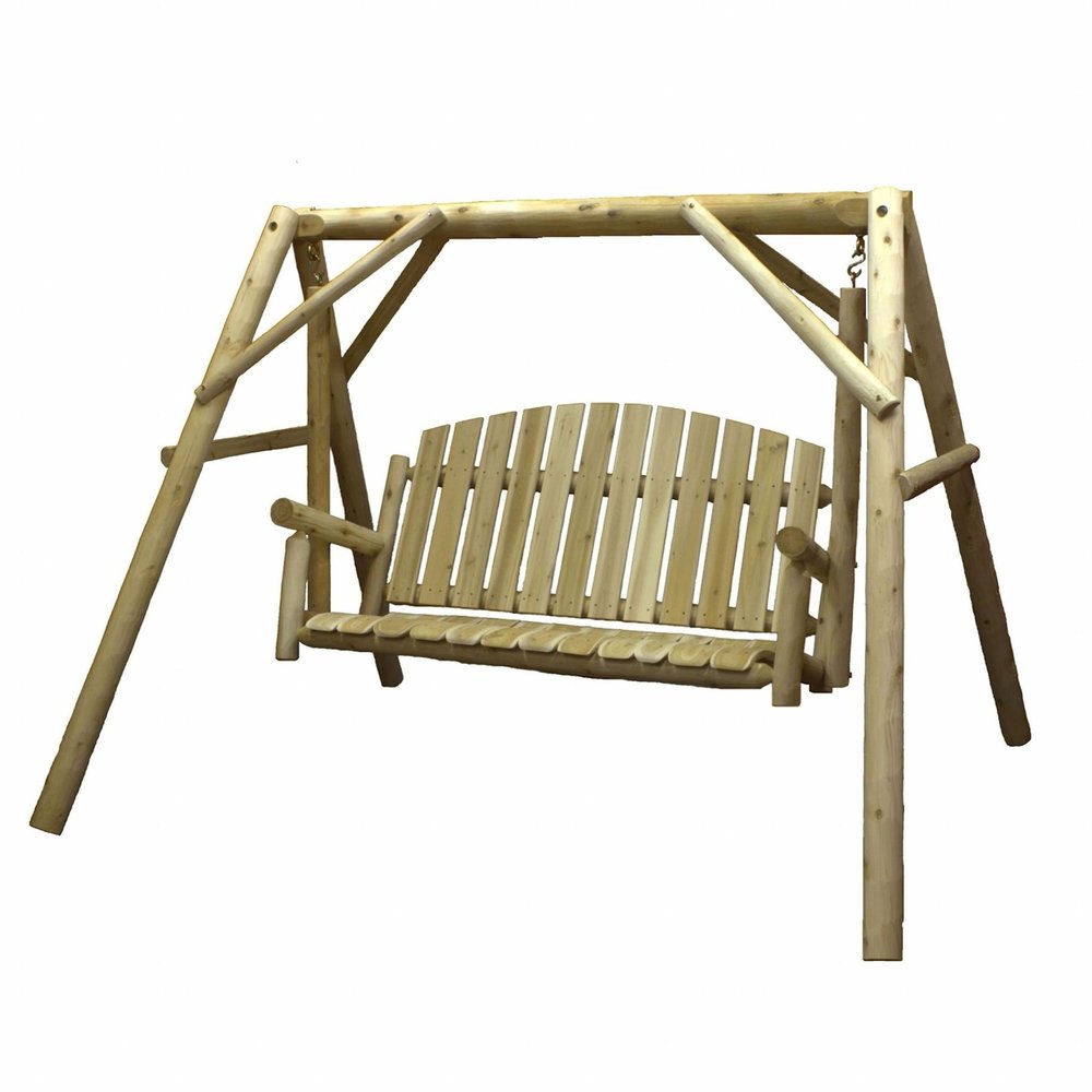 87" Natural Solid Wood Swing Chair on a white background
