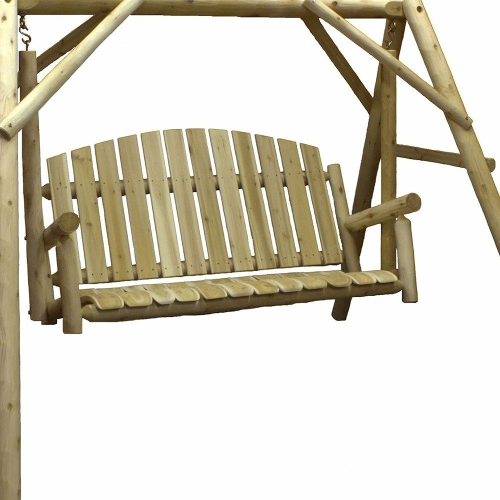 87" Natural Solid Wood Swing Chair on a white background