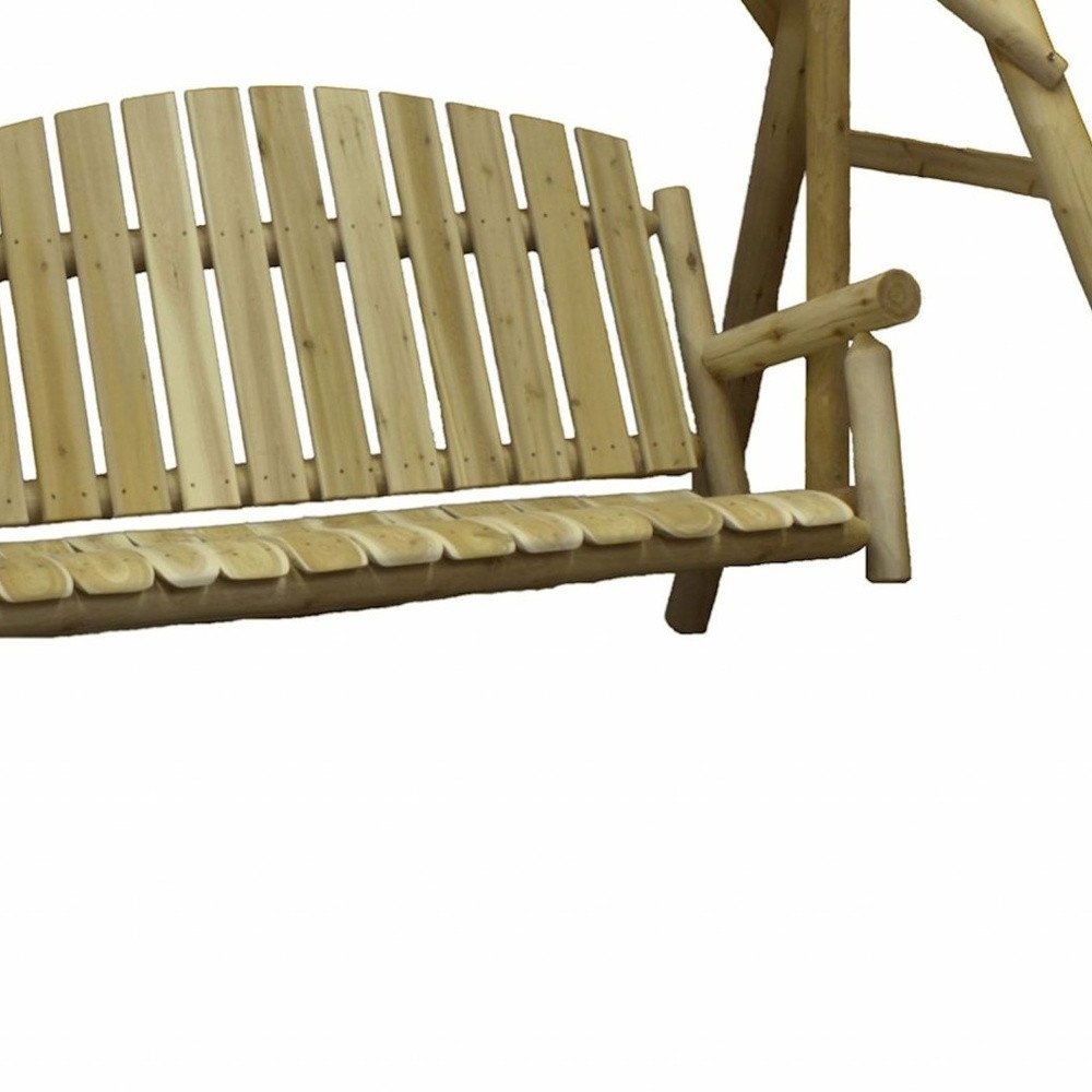 87" Natural Solid Wood Swing Chair on a white background