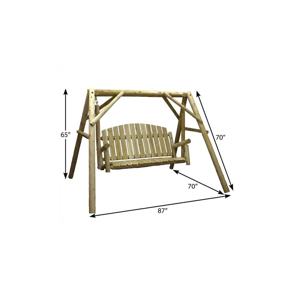 87" Natural Solid Wood Swing Chair on a white background