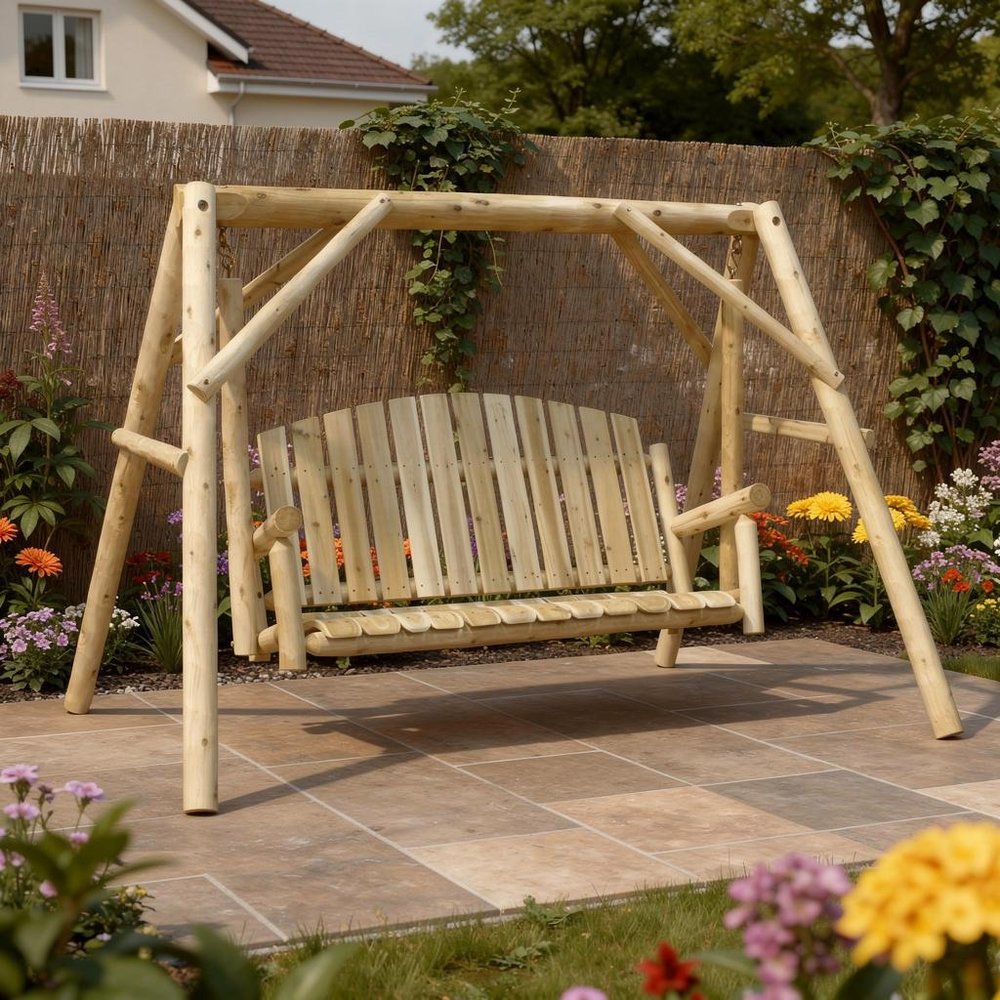 87" Natural Solid Wood Swing Chair
