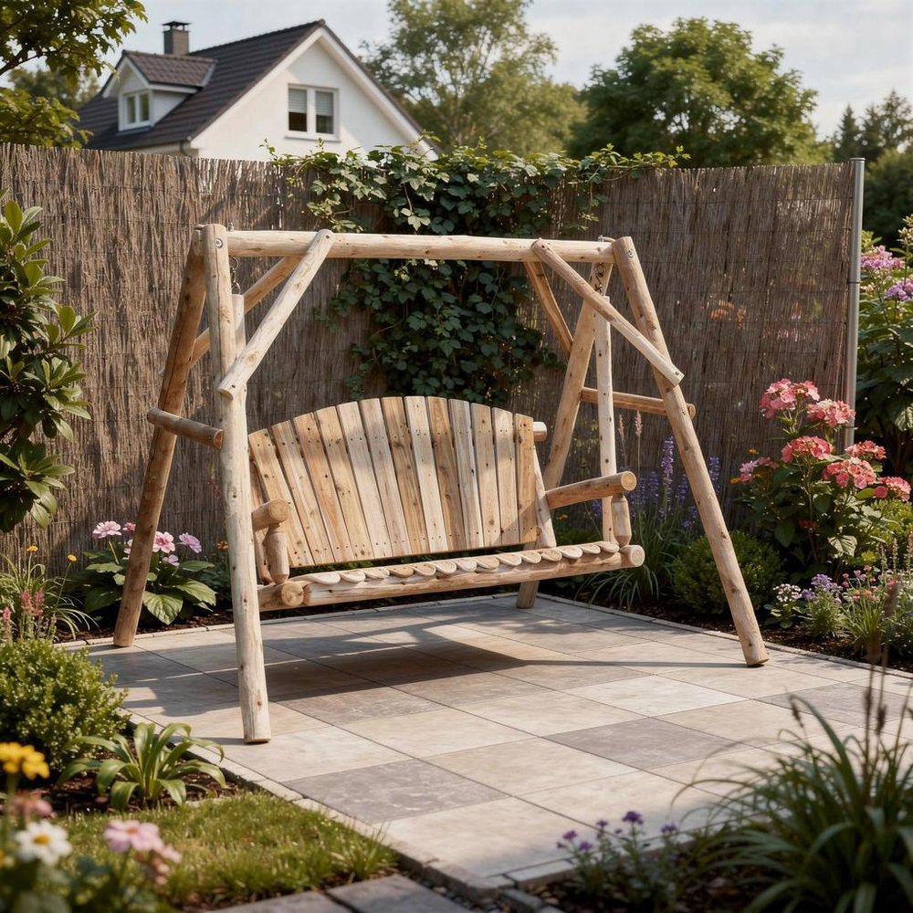 87" Natural Solid Wood Swing Chair