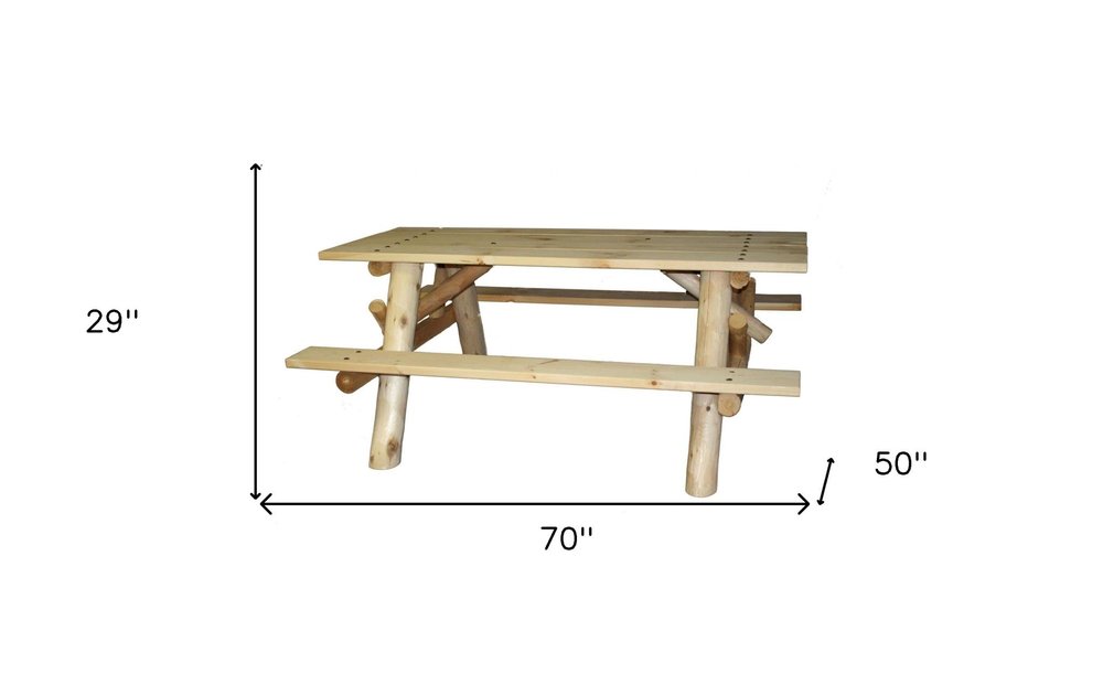 70" Natural Solid Wood Outdoor Picnic Table on a white background