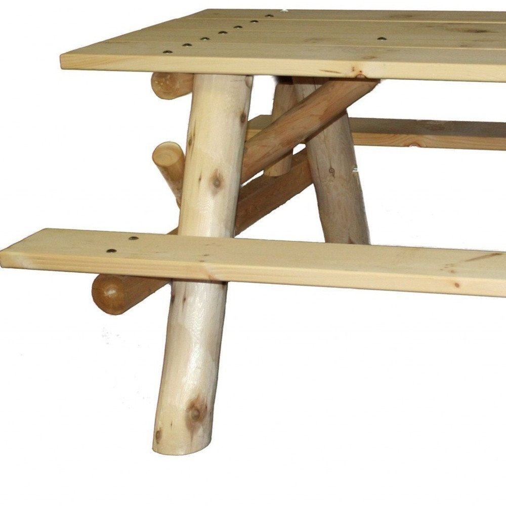 70" Natural Solid Wood Outdoor Picnic Table on a white background