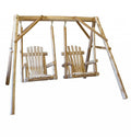 87" Natural Solid Wood Outdoor Double Swing Chair
