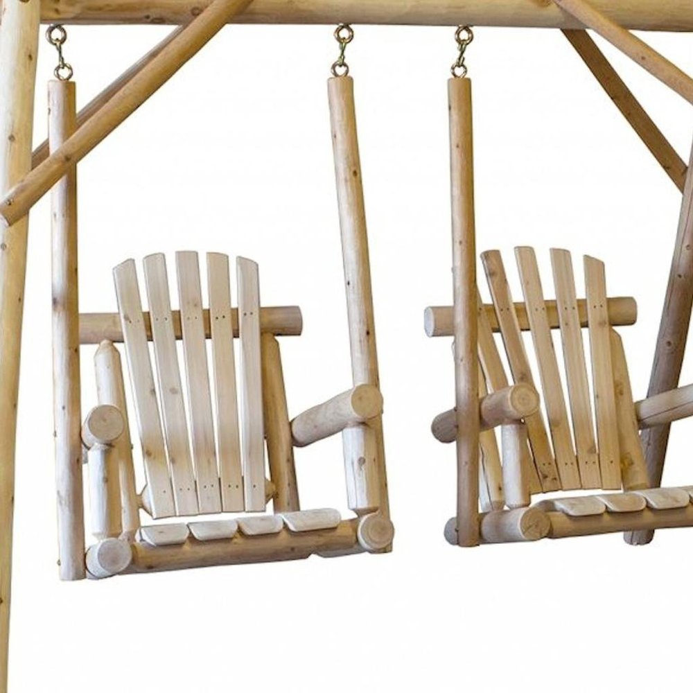 87" Natural Solid Wood Outdoor Double Swing Chair