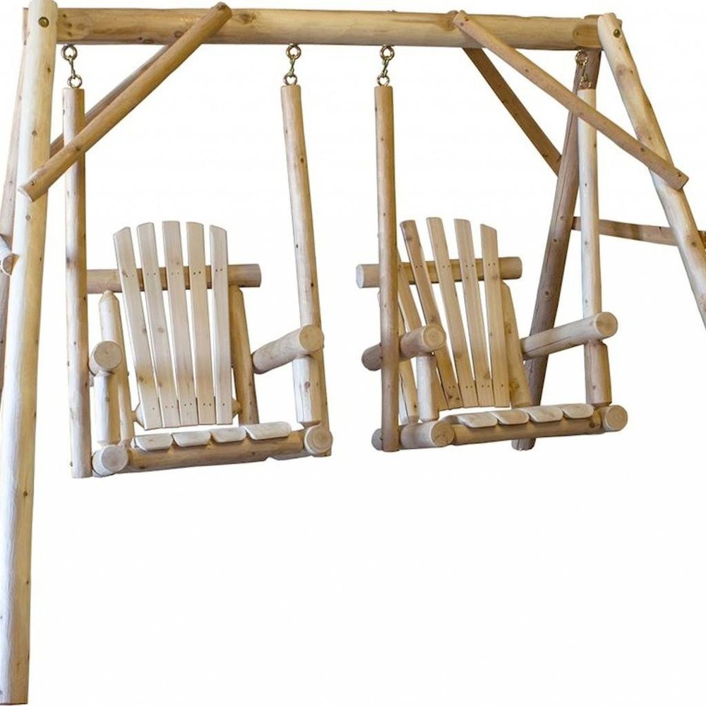 87" Natural Solid Wood Outdoor Double Swing Chair