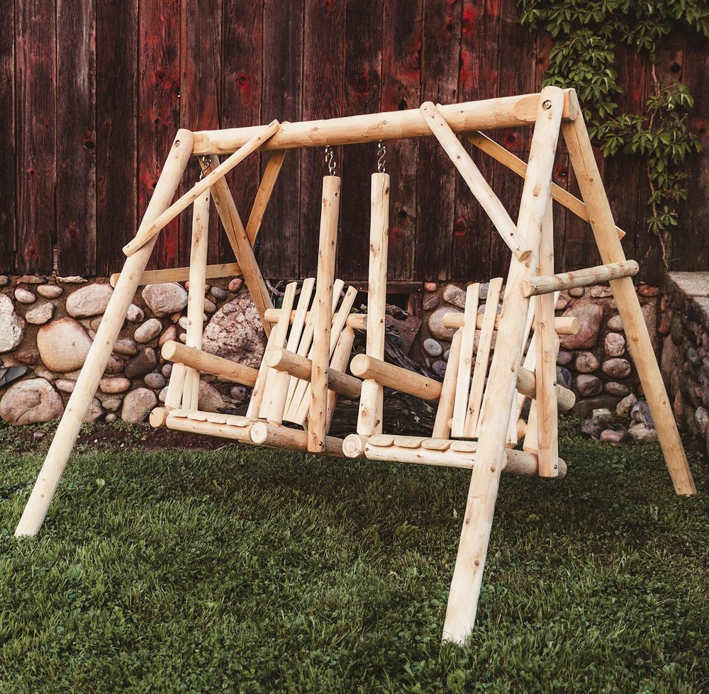 87" Natural Solid Wood Outdoor Double Swing Chair