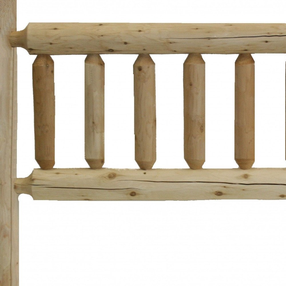 Natural Clear Finish Cedar Log Queen Headboard on a white background