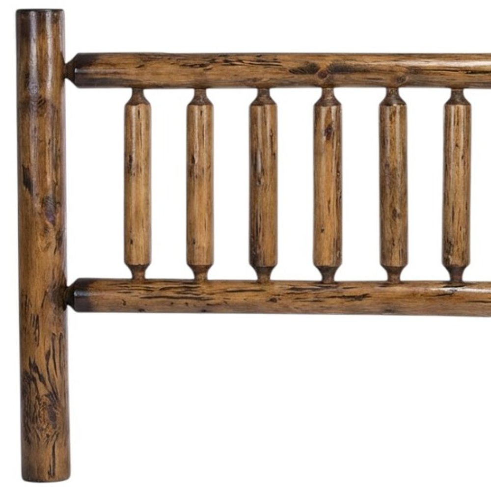 Natural Vintage Brown Finish Cedar Log King Headboard on a white background