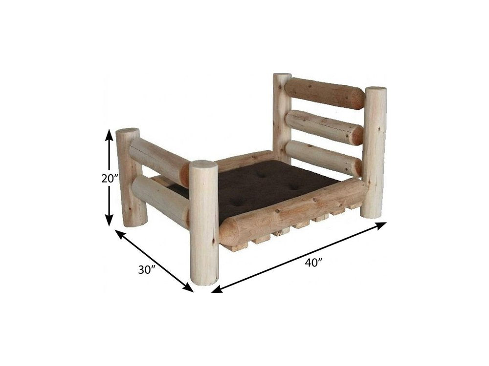 20" X 40" Natural Solid Wood Pet Bed Frame. Dog bed isolated on a plain white background, finished in tan wood.