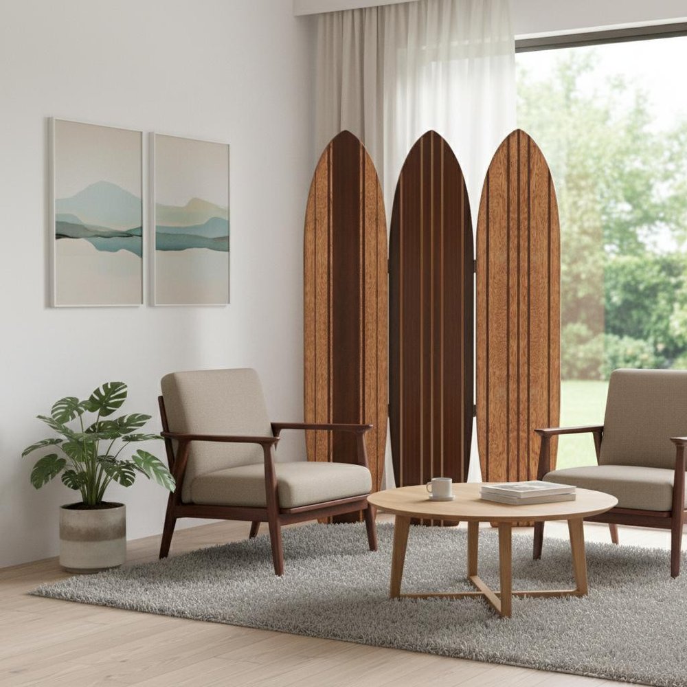 71" Brown Wood Folding Three Panel Screen Room Divider