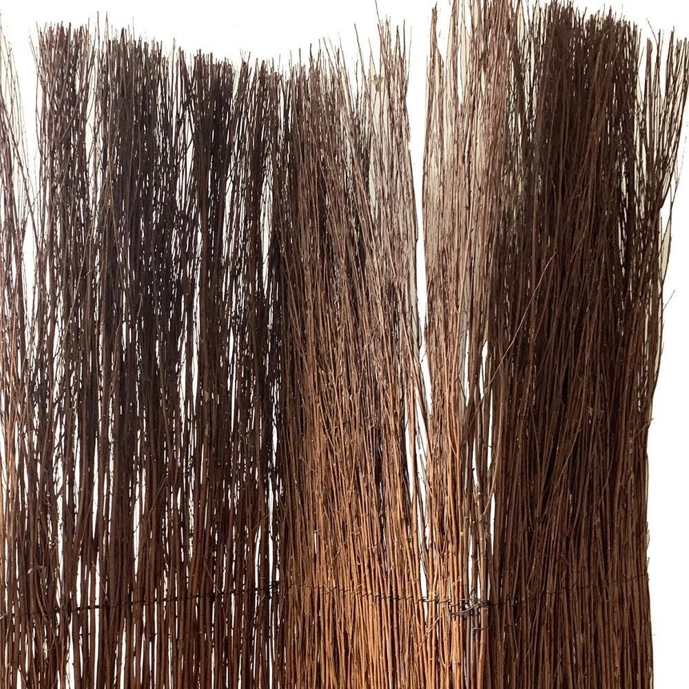 84" Brown Rattan Panel Screen Room Divider close-up detail