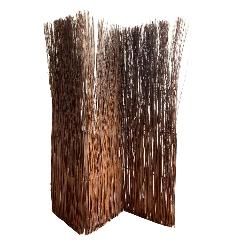 84" Brown Rattan Panel Screen Room Divider on a white background
