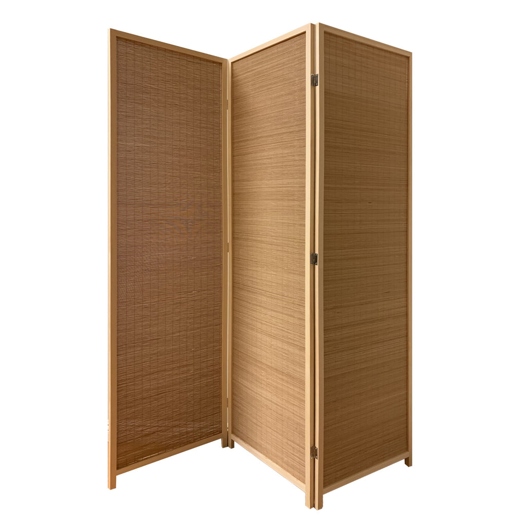 71" Brown Folding Three Panel Screen Room Divider