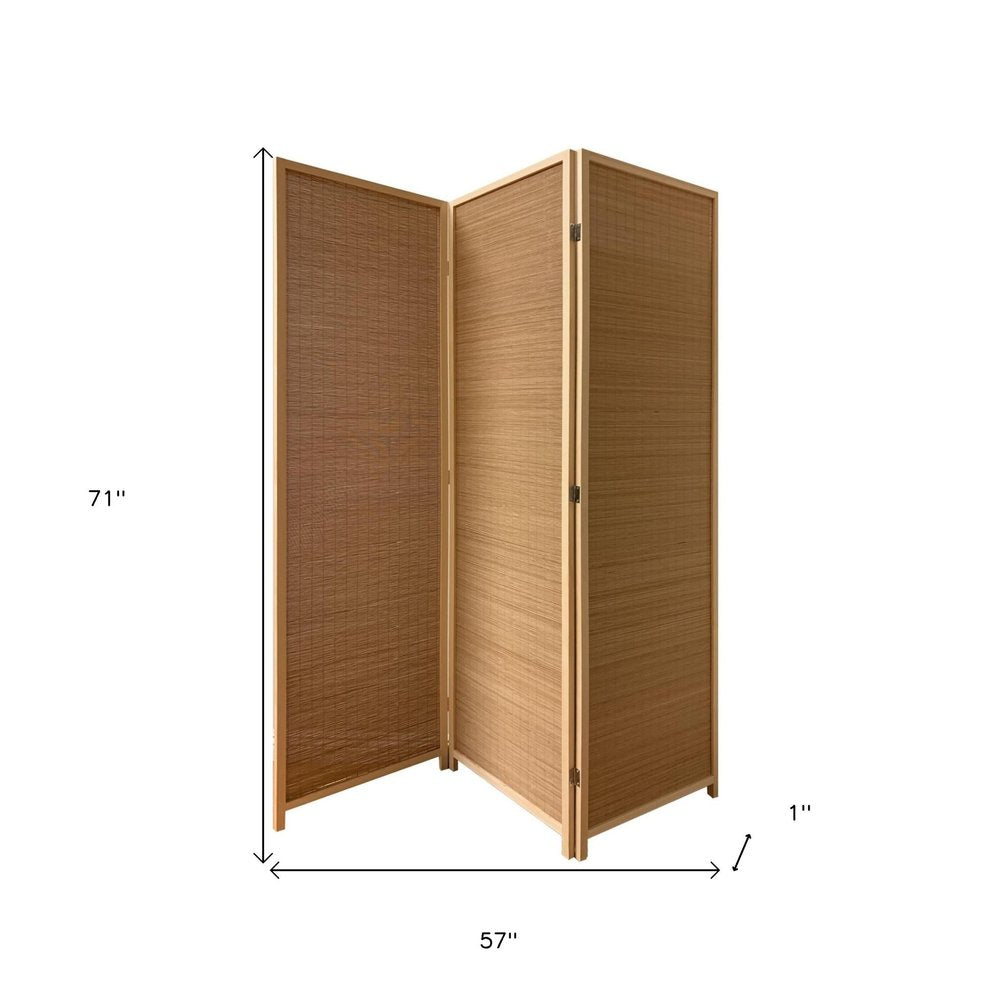 71" Brown Folding Three Panel Screen Room Divider