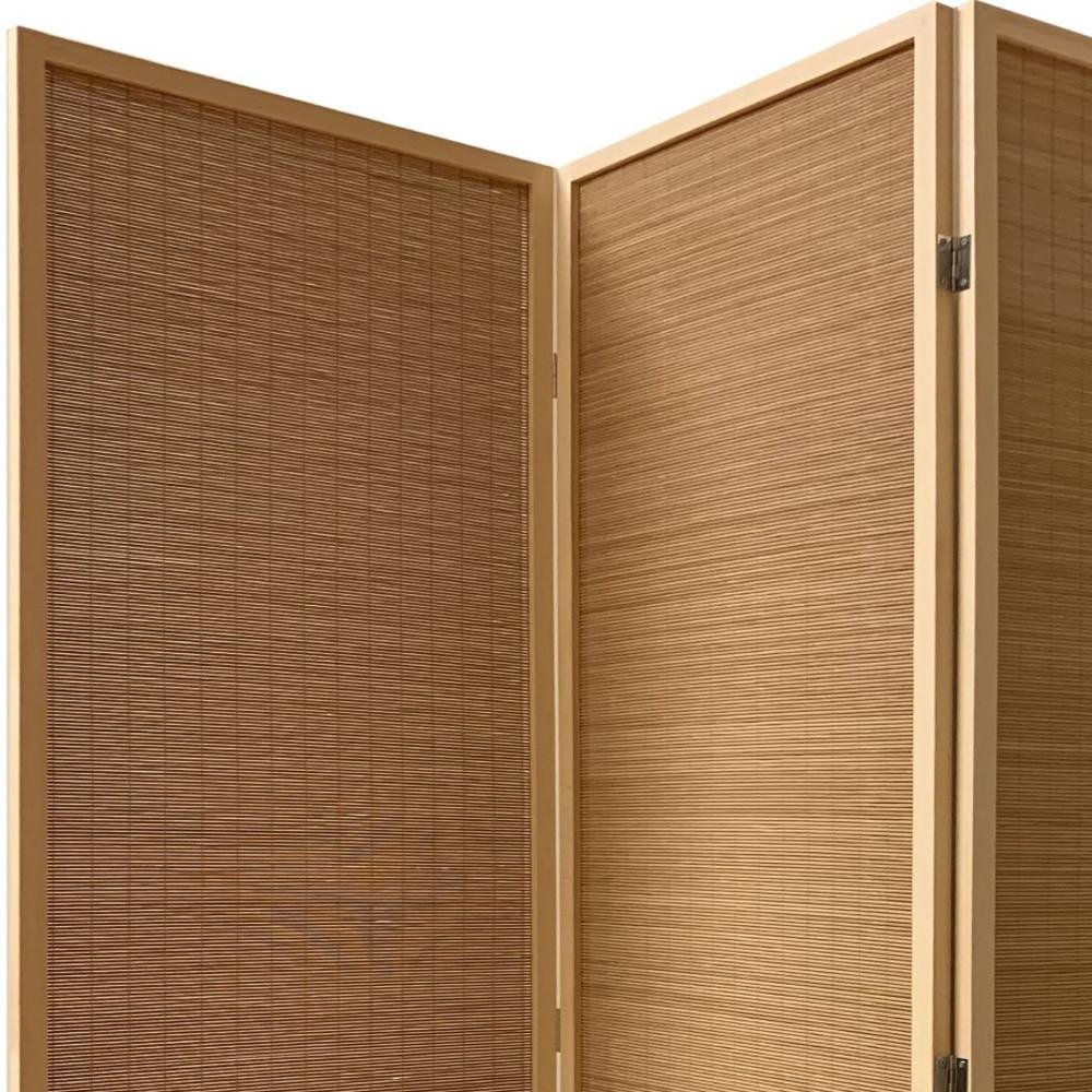 71" Brown Folding Three Panel Screen Room Divider
