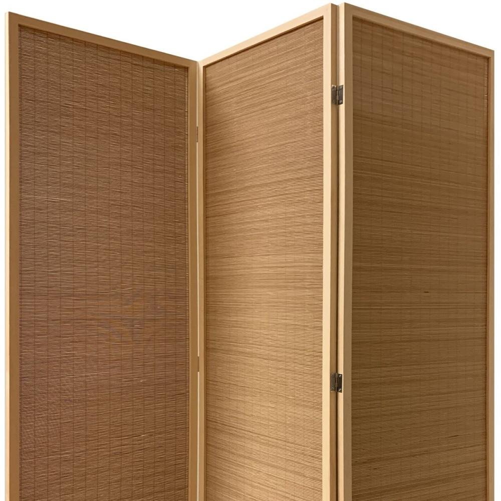 71" Brown Folding Three Panel Screen Room Divider