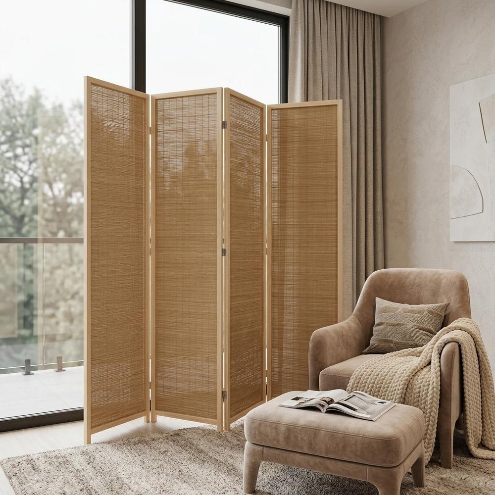 71" Brown Folding Three Panel Screen Room Divider
