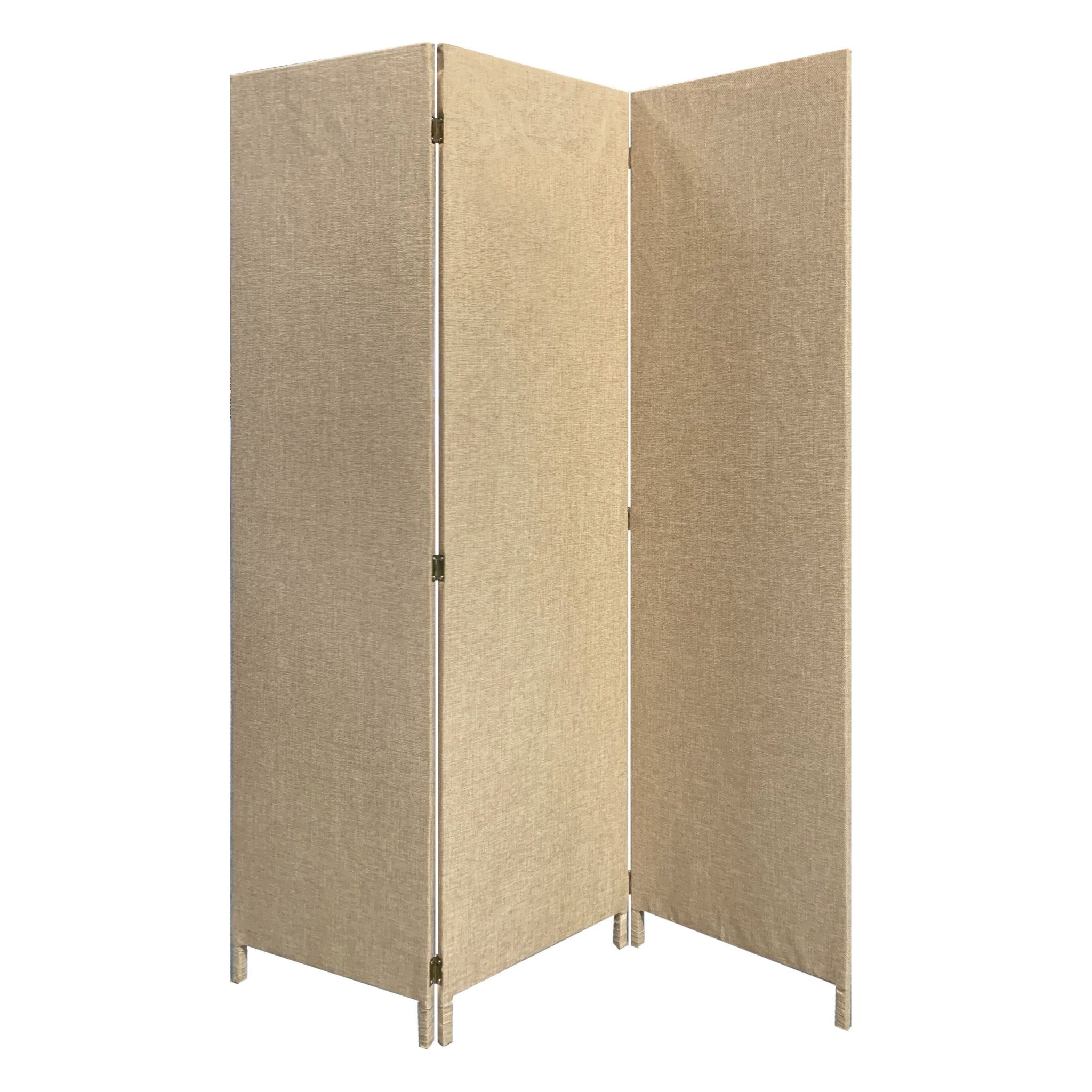 71" Brown Folding Three Panel Screen Room Divider - 71.00" H x 47.00" W x 1.00" D on a white background