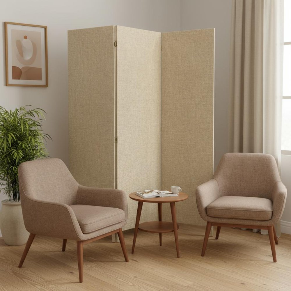 71" Brown Folding Three Panel Screen Room Divider
