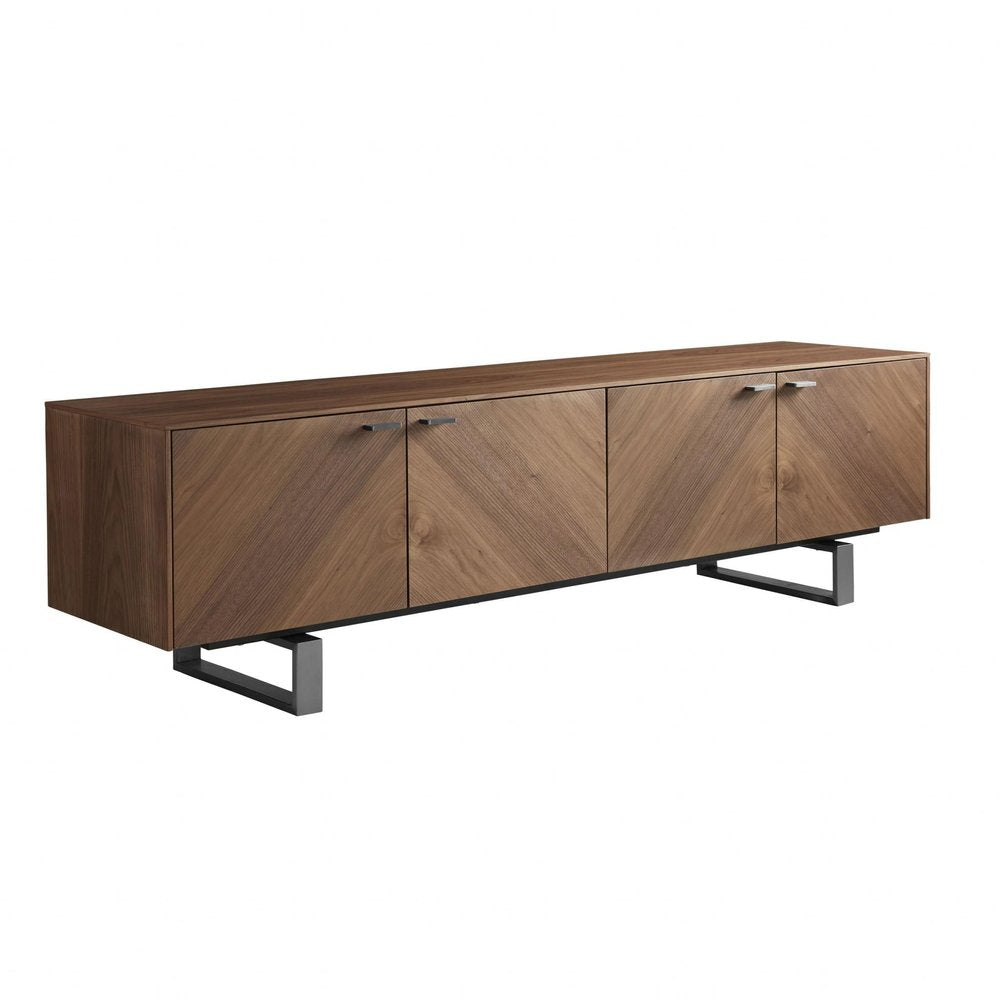 71" Brown Wood Cabinet_Enclosed storage TV Stand