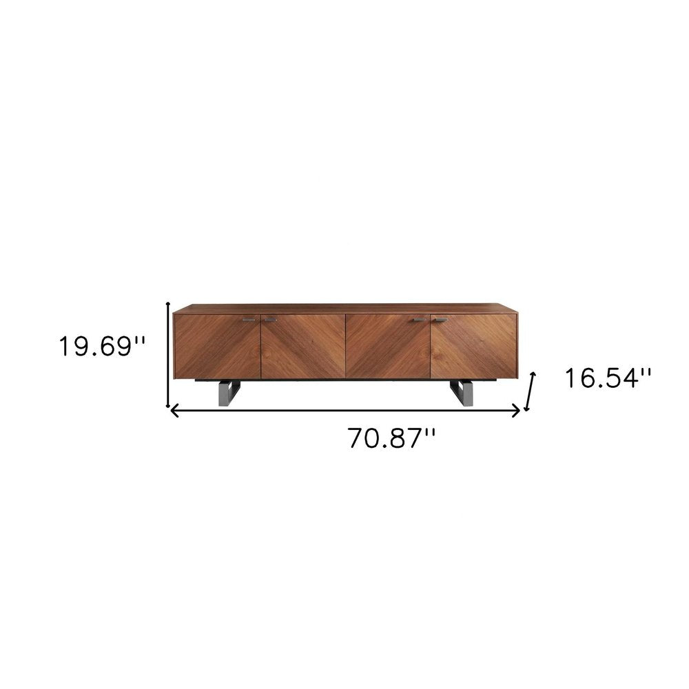 71" Brown Wood Cabinet_Enclosed storage TV Stand