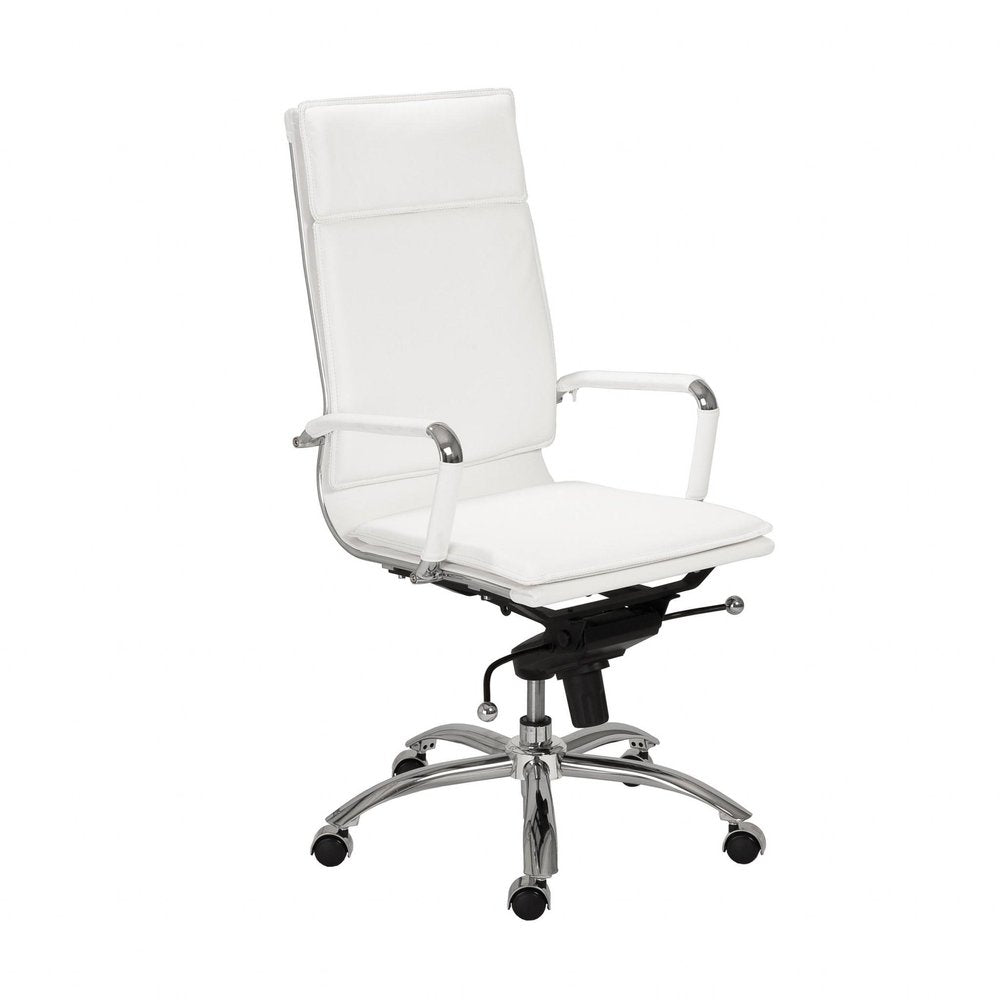 White and Silver Adjustable Swivel Faux Leather Rolling Executive Office Chair - 45.87" H x 26.38" W x 27.56" D