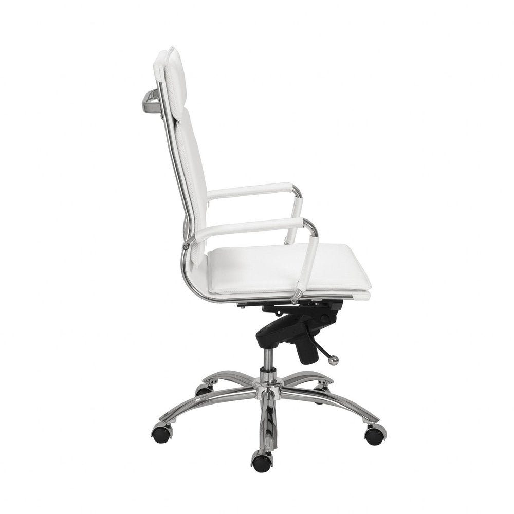 White and Silver Adjustable Swivel Faux Leather Rolling Executive Office Chair - 45.87" H x 26.38" W x 27.56" D