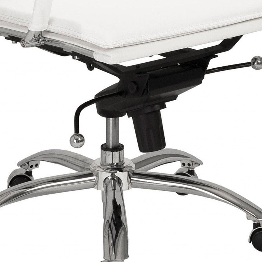 White and Silver Adjustable Swivel Faux Leather Rolling Executive Office Chair - 45.87" H x 26.38" W x 27.56" D