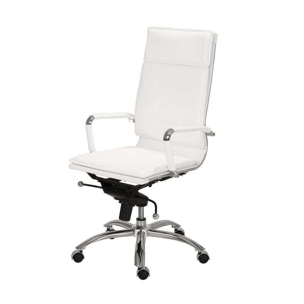 White and Silver Adjustable Swivel Faux Leather Rolling Executive Office Chair - 45.87" H x 26.38" W x 27.56" D