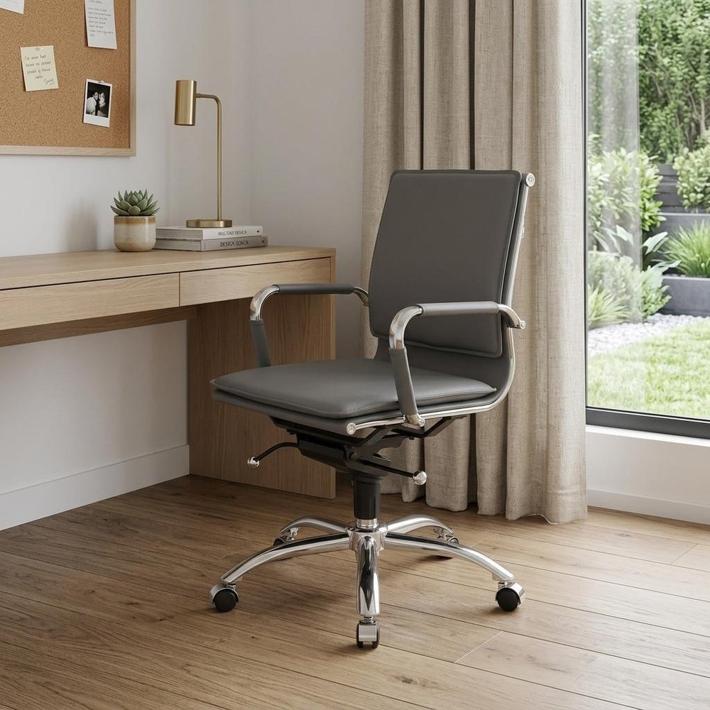 Silver and Gray Adjustable Swivel Faux Leather Rolling Conference Office Chair