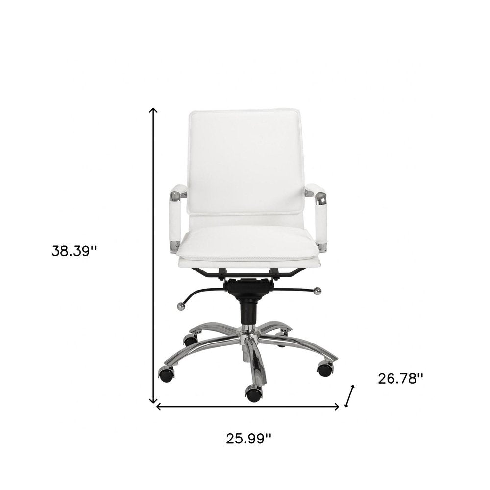 White and Silver Adjustable Swivel Faux Leather Rolling Conference Office Chair - 38.39" H x 25.99" W x 26.78" D