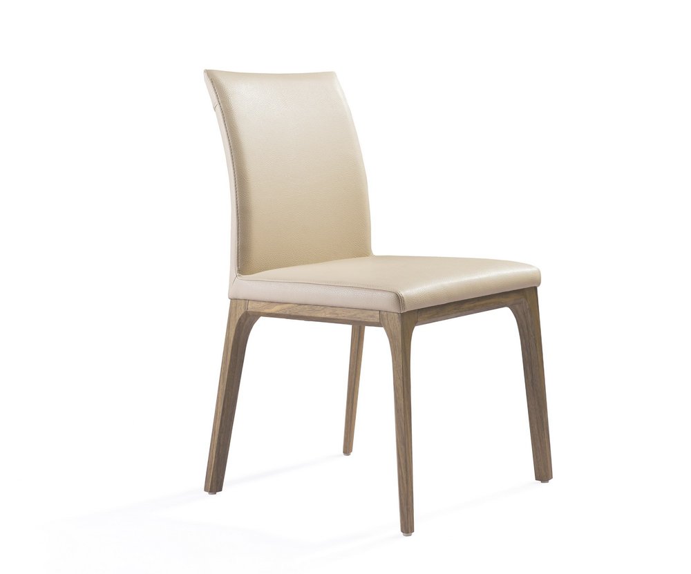 Set of Two Taupe and Brown Upholstered Faux Leather Dining Side Chairs on a white background