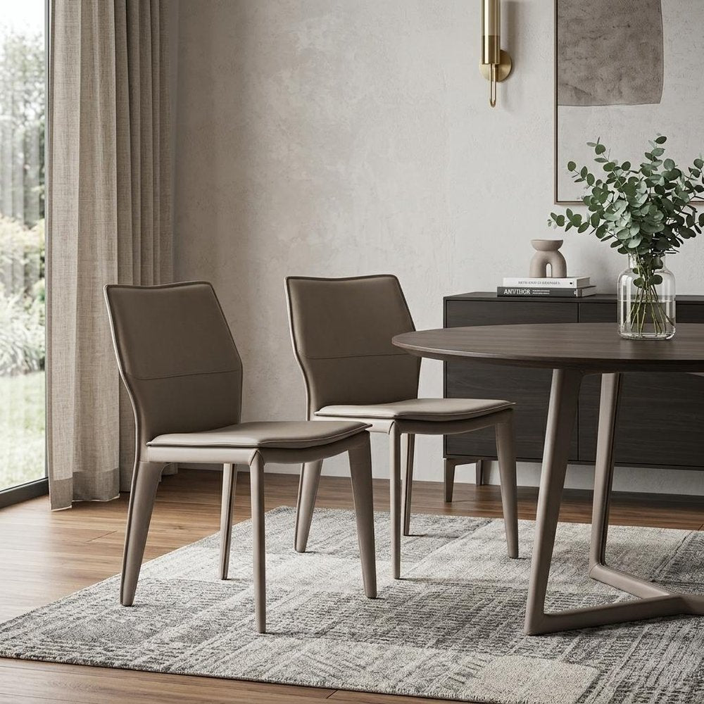 Set of Two Taupe Upholstered Faux Leather Dining Side Chairs