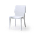Set of Two White Slipcovered Upholstered Faux Leather Dining Side Chairs on a white background