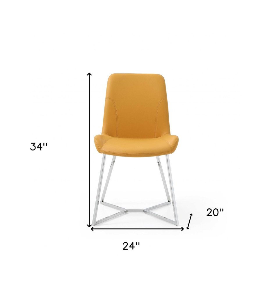 Set of Two Orange and Silver Upholstered Dining Side Chairs