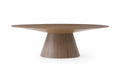 95" Brown Oval Solid Wood Pedestal Base Dining Table on a white background