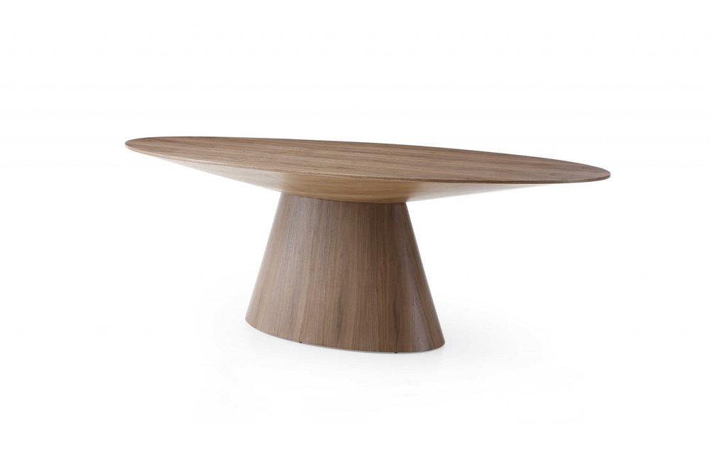95" Brown Oval Solid Wood Pedestal Base Dining Table on a white background