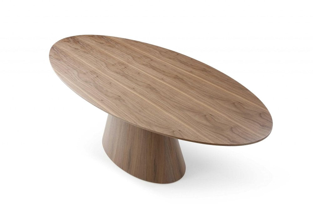 95" Brown Oval Solid Wood Pedestal Base Dining Table on a white background