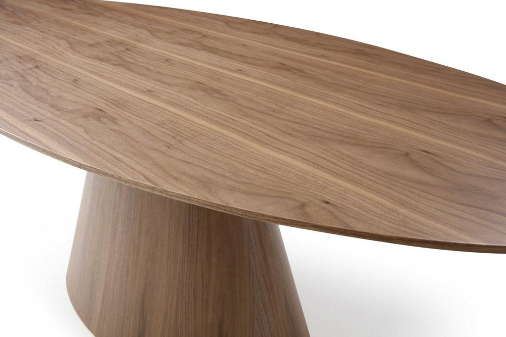 95" Brown Oval Solid Wood Pedestal Base Dining Table on a white background